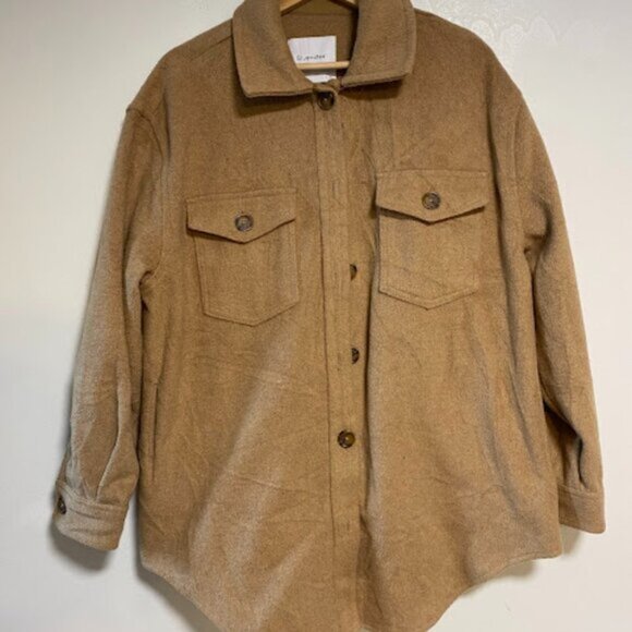 Bluenotes' Tan Camel Wool Blend Shacket Shirt Jacket Size L/G Large - Picture 2 of 9